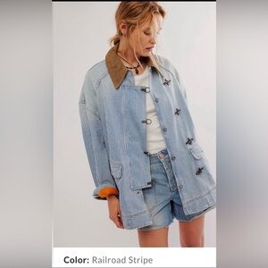 Free People We the Free denim barn coat in railroad stripe
